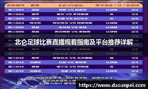 北仑足球比赛直播观看指南及平台推荐详解