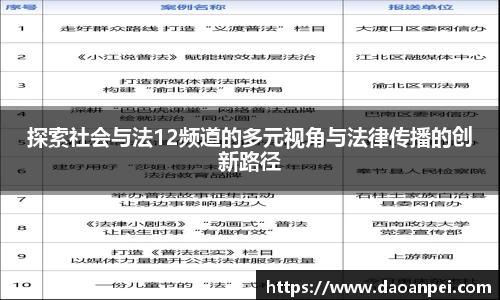 探索社会与法12频道的多元视角与法律传播的创新路径